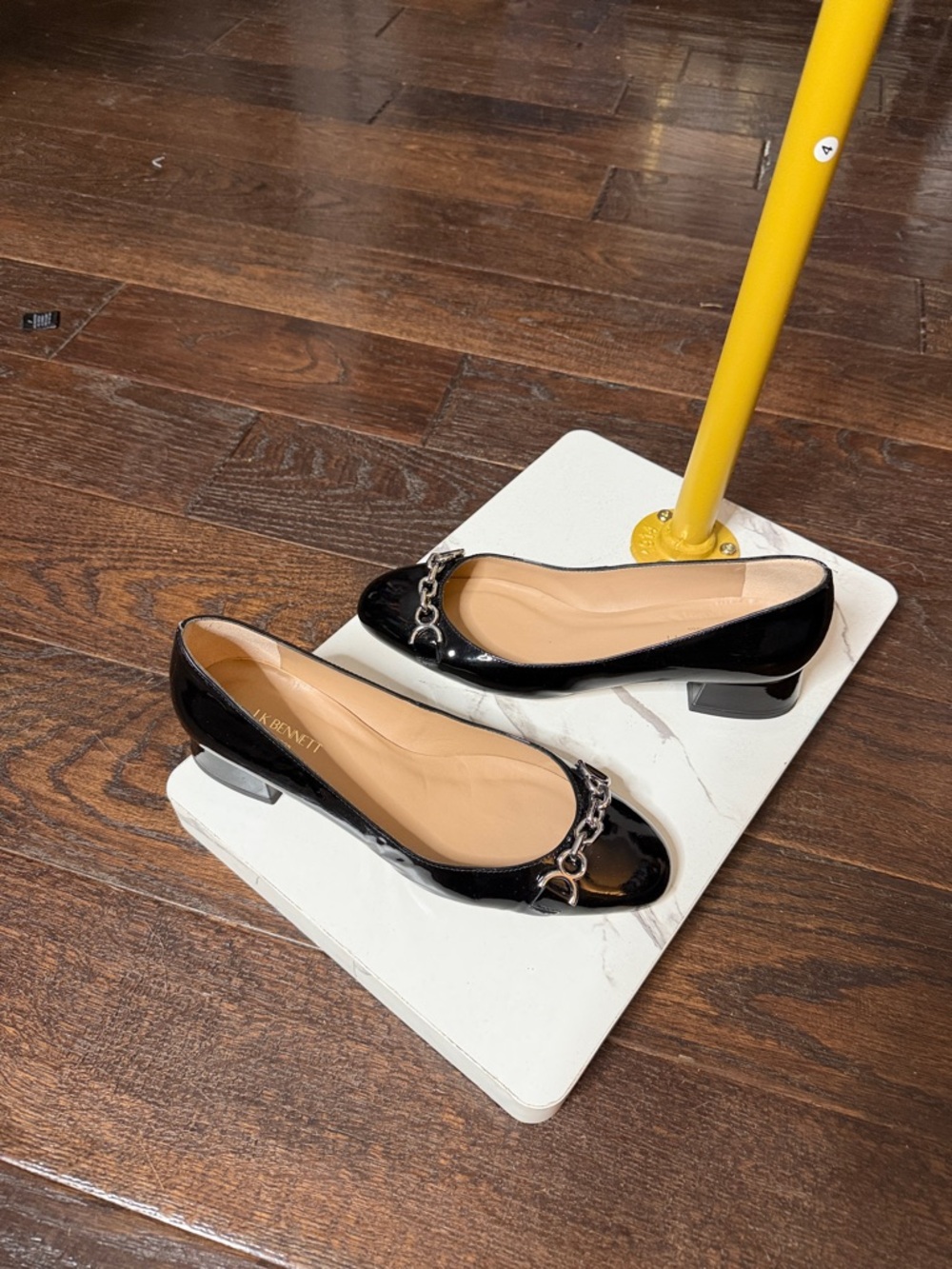 LK Bennett Black Patent Leather Chain-Trim Heels